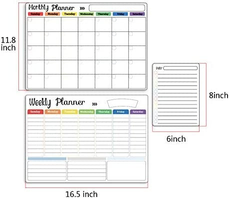 Magnetic Fridge Calendar Planner Set (3-Pack) for Refrigerator, Wall with Monthly, Weekly, and Daily Notepads