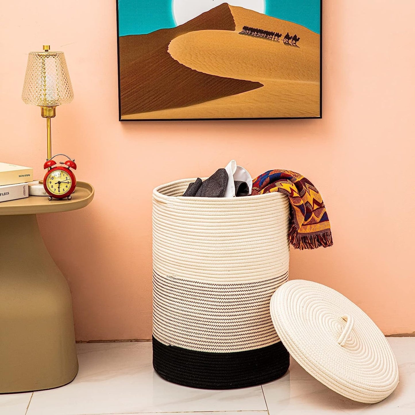 Large Laundry Cotton Rope Storage Basket with Lid