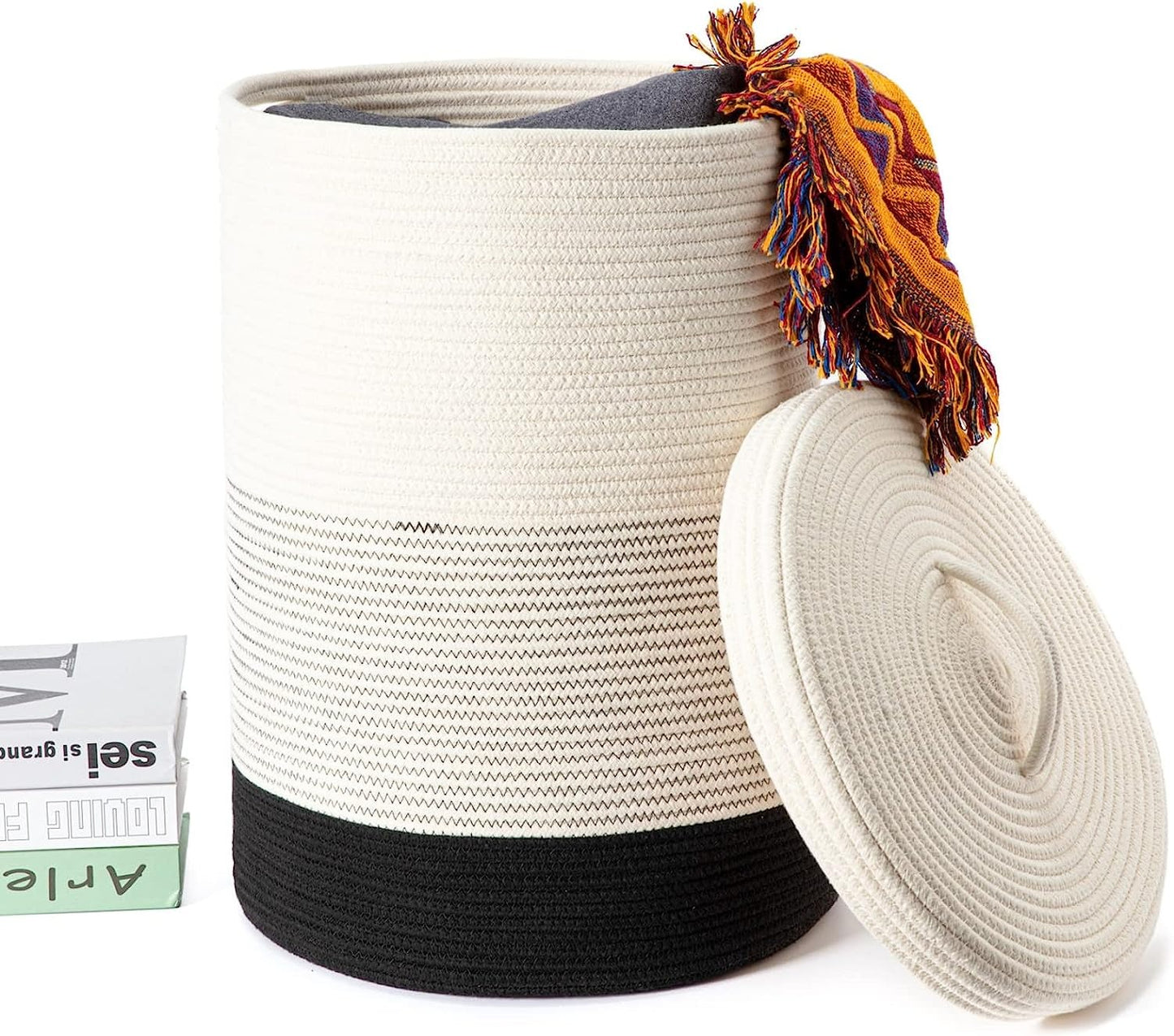 Large Laundry Cotton Rope Storage Basket with Lid