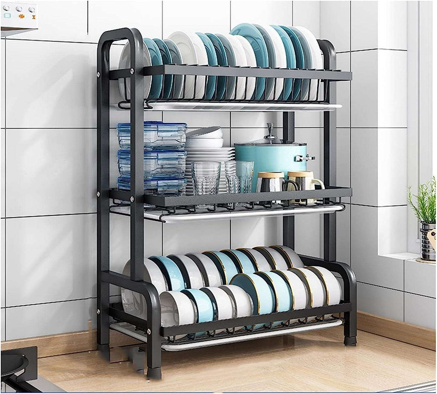 3-Tier Stainless Steel Standing Dish Drainer for Kitchen