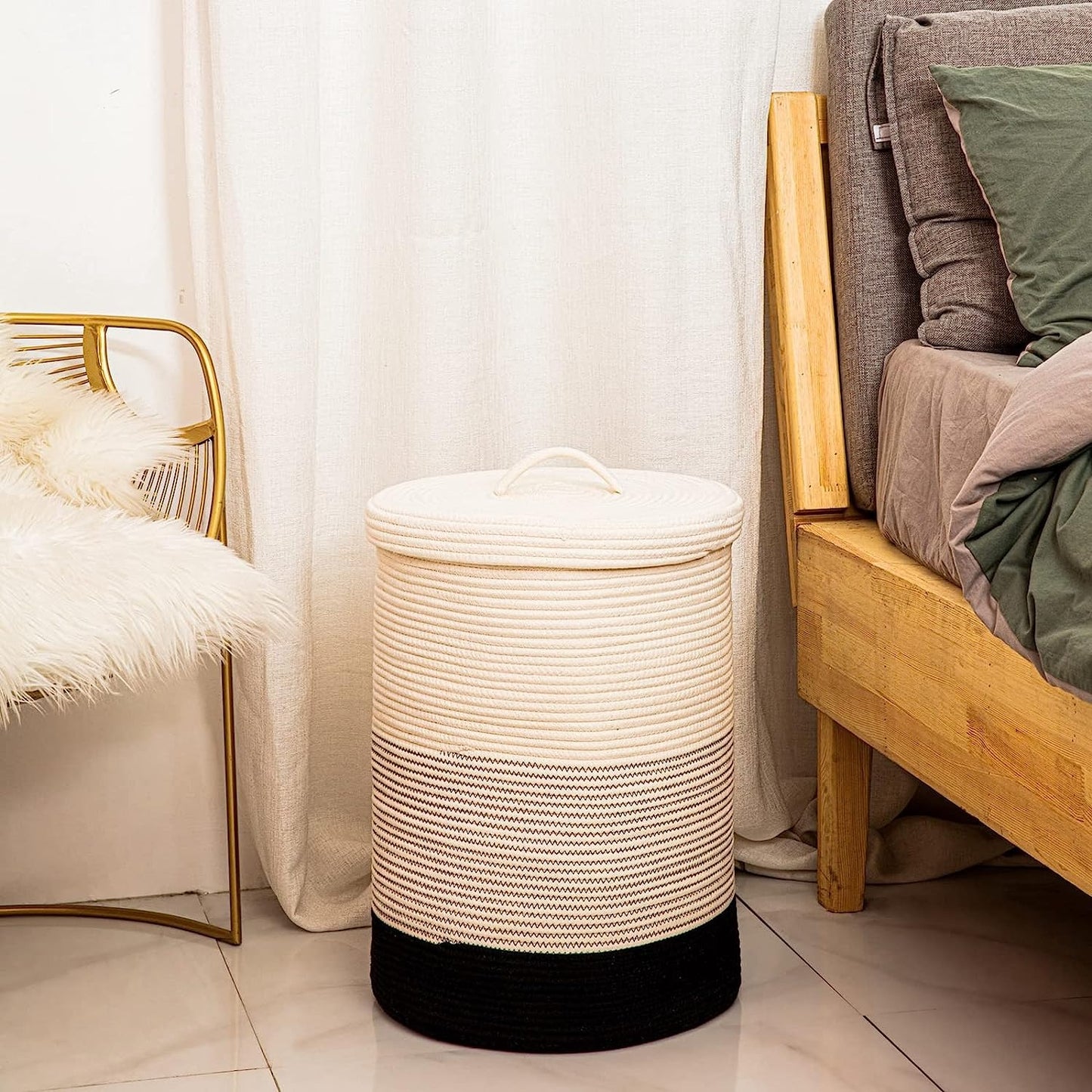 Large Laundry Cotton Rope Storage Basket with Lid