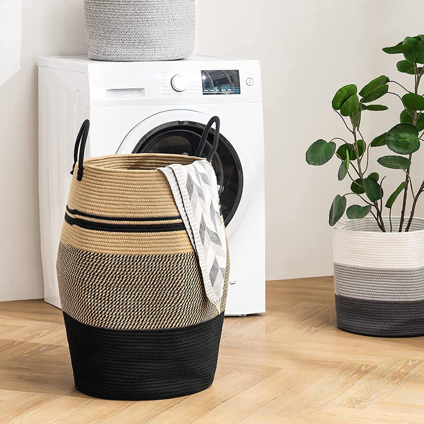 Woven Cotton Rope Laundry Hamper Basket