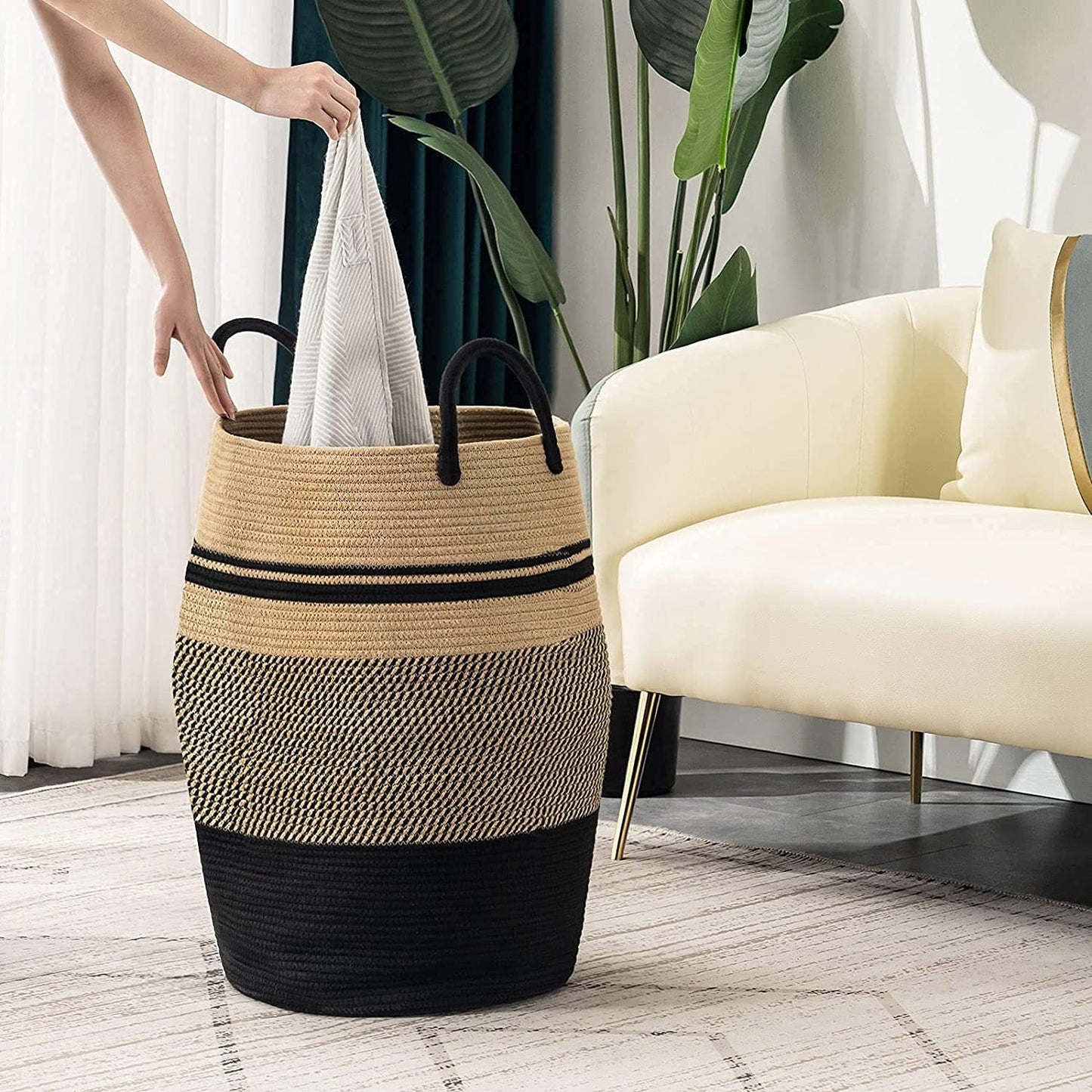 Woven Cotton Rope Laundry Hamper Basket