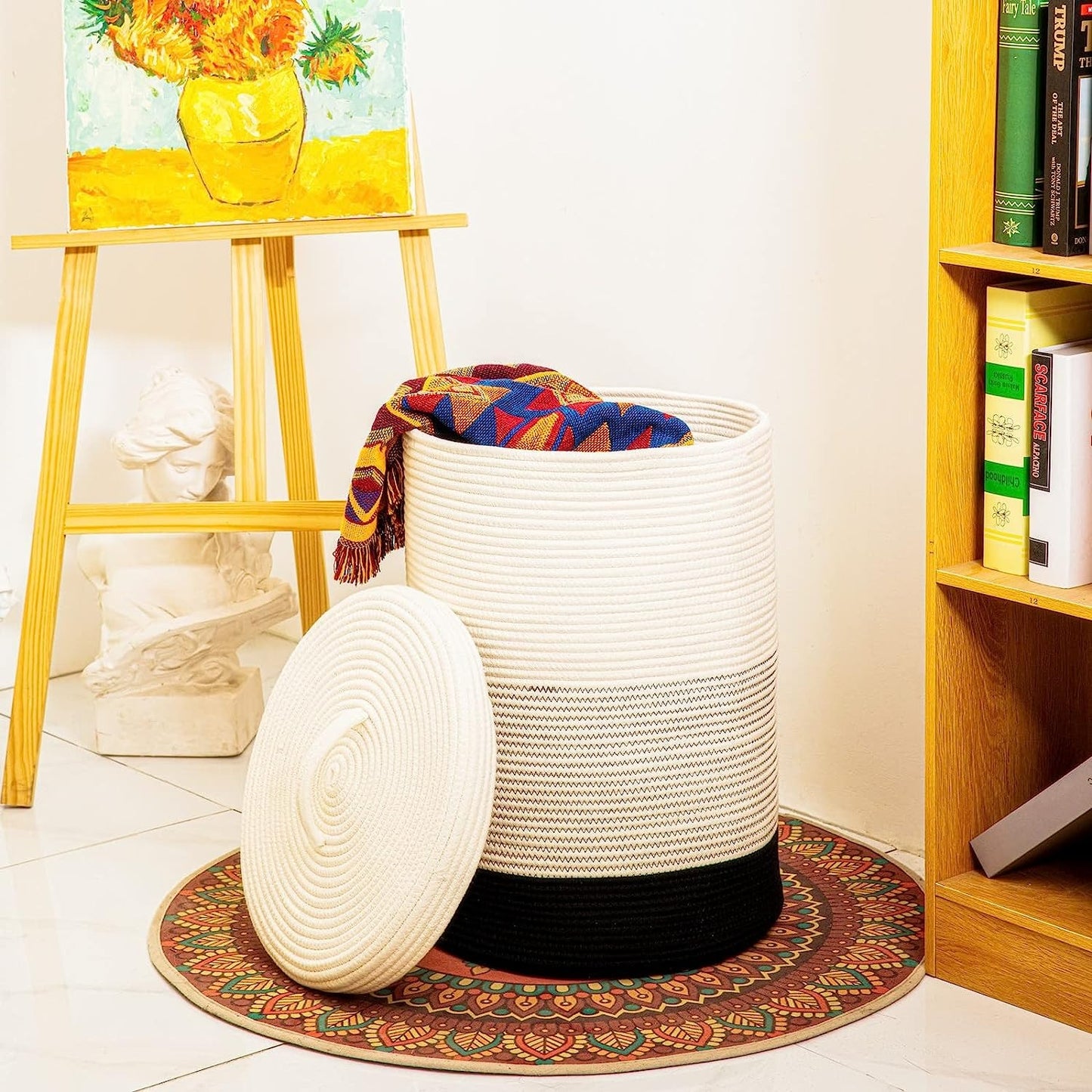 Large Laundry Cotton Rope Storage Basket with Lid