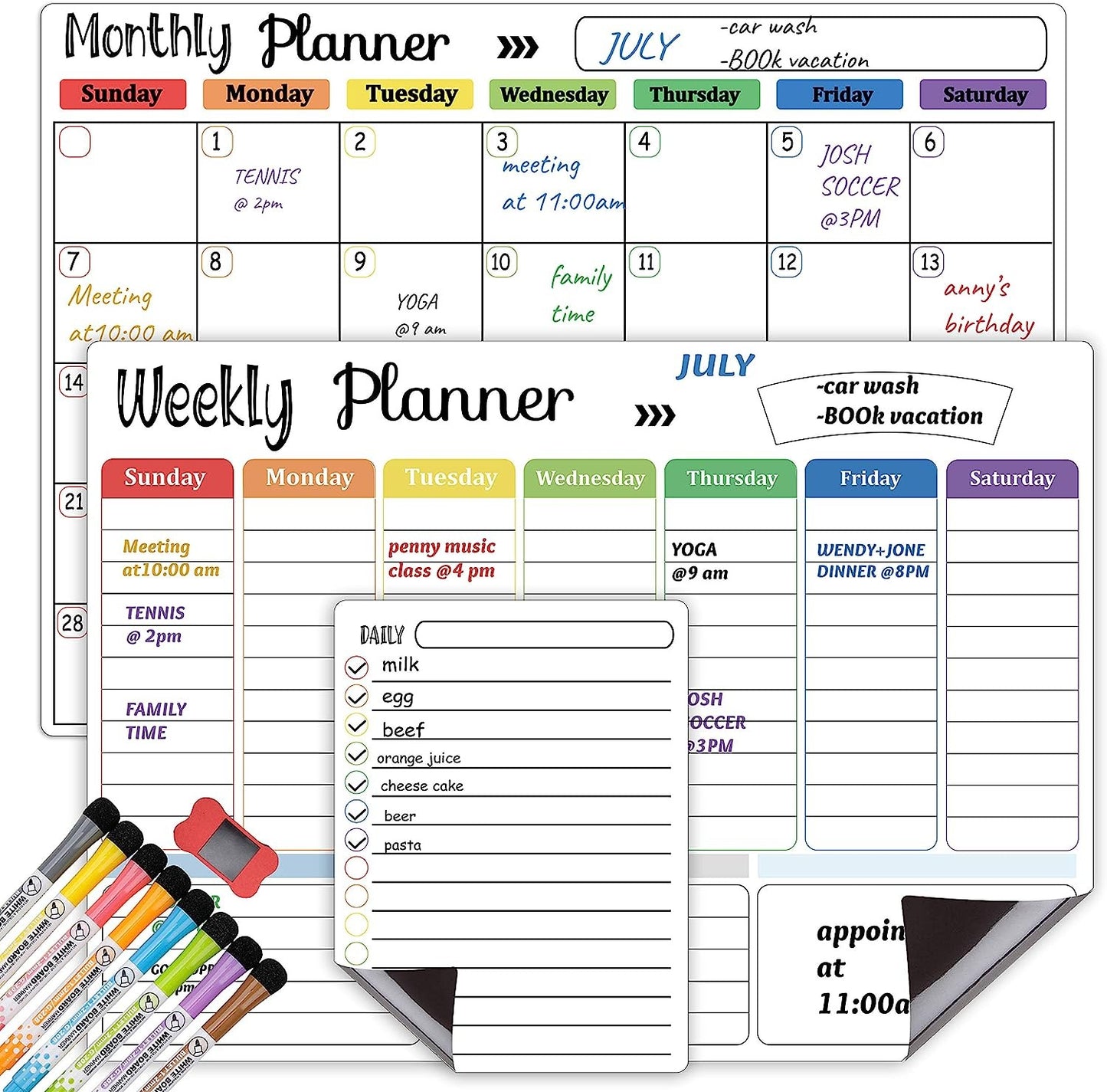Magnetic Fridge Calendar Planner Set (3-Pack) for Refrigerator, Wall with Monthly, Weekly, and Daily Notepads