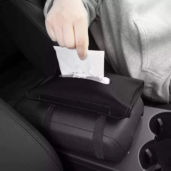Stylish leather car tissue paper holder