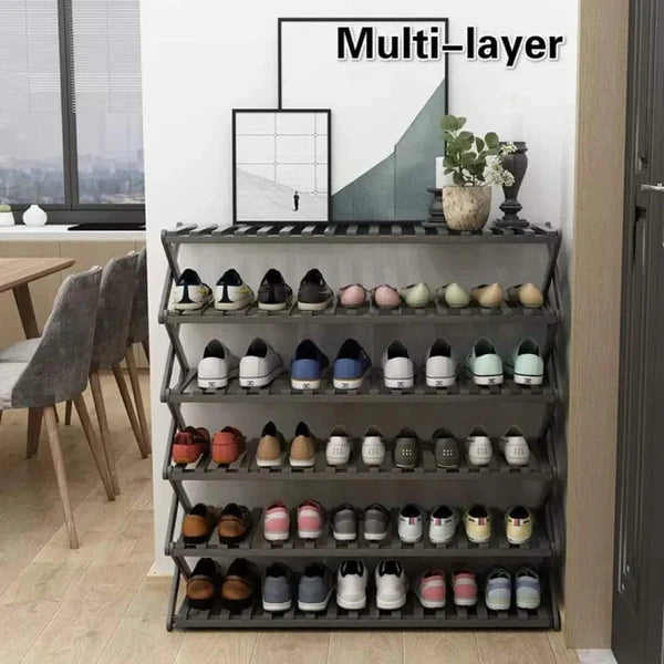 6-Tier Black Bamboo Shoe Rack stand