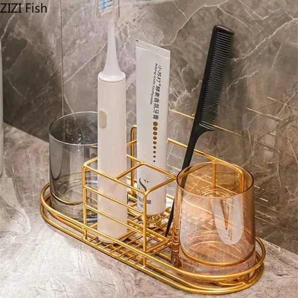 Classy wall mounted golden bathroom organizer