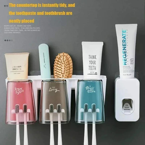 New design automatic toothpaste dispenser with dust-proof toothbrush holder