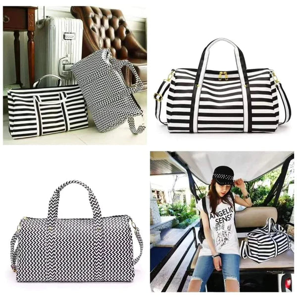 New Stripped Unisex Carry On Shoulder Tote Duffle Travel Bag