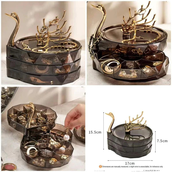 3 layer swan jewelry box
