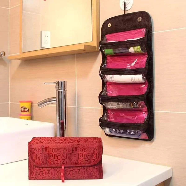 Rolling cosmetic organizer bag