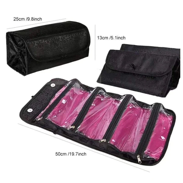 Rolling cosmetic organizer bag