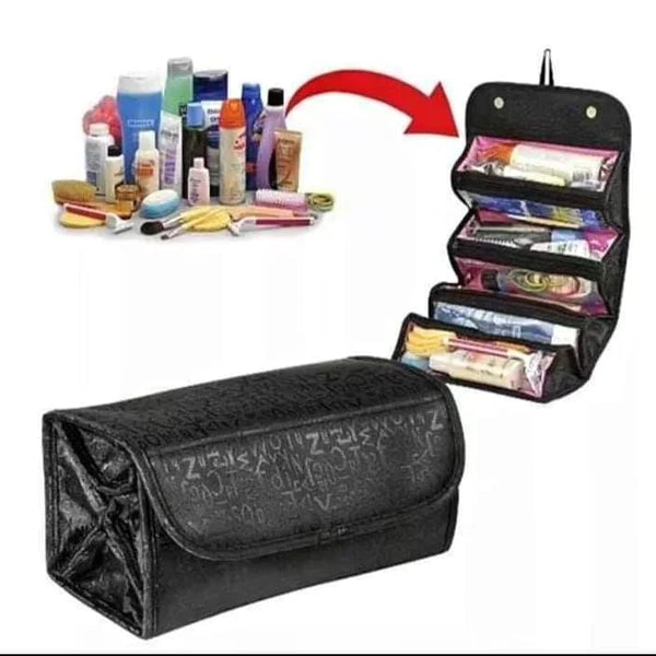 Rolling cosmetic organizer bag
