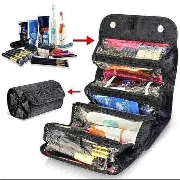 Rolling cosmetic organizer bag