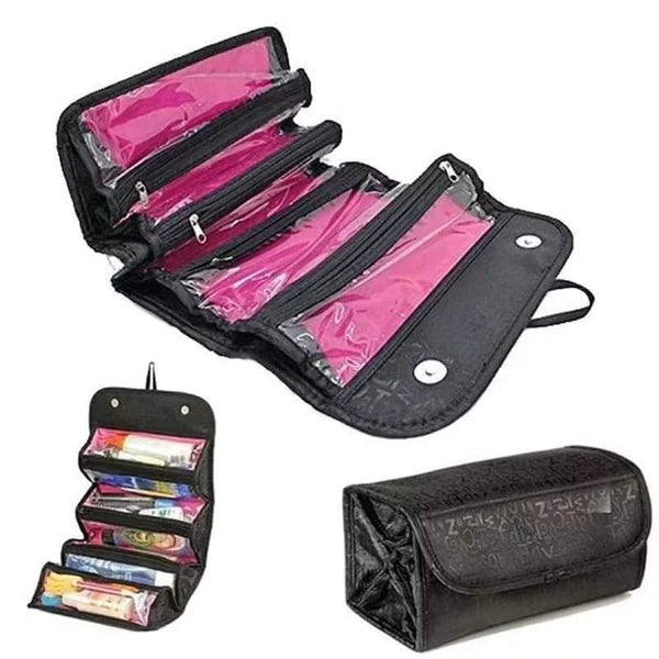 Rolling cosmetic organizer bag