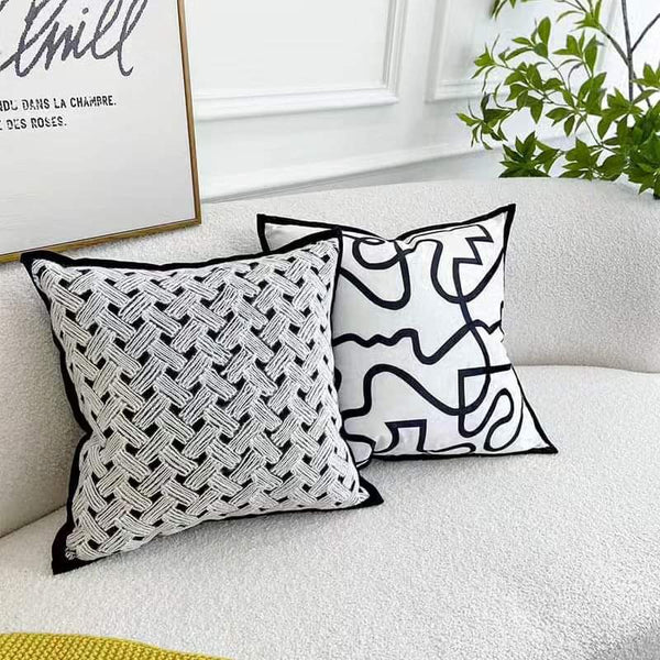 Nordic Velvet Line Print Cushion Cover