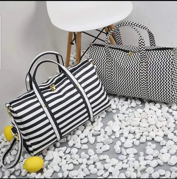 Large Capacity Stripe Duffel tote shoulder travel/gym bag