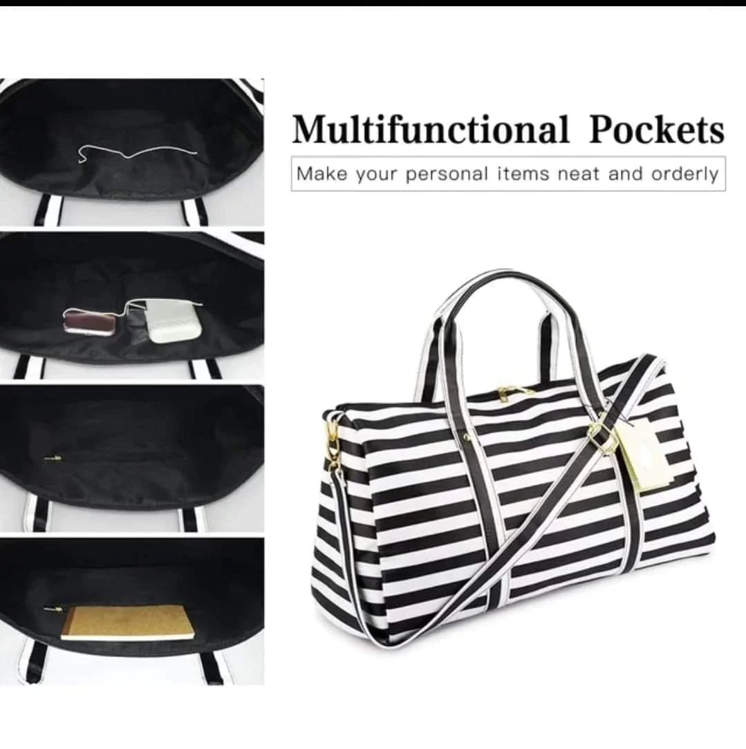Large Capacity Stripe Duffel tote shoulder travel/gym bag