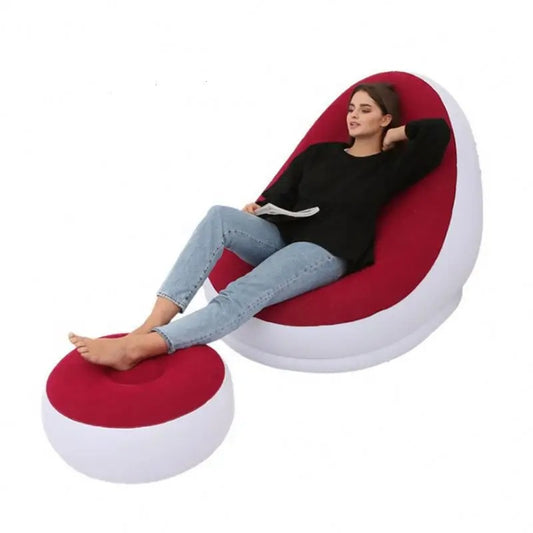 2-IN-1 Inflatable Lounge Sofa Bed Set, Portable Lazy Flocking with Footstool