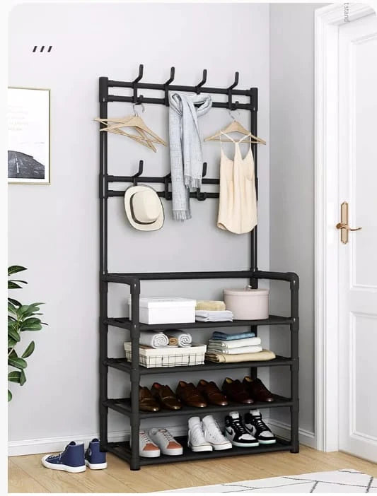 Entryway Coat Rack with Shoe Bench Tier Storage Shelves Clothes