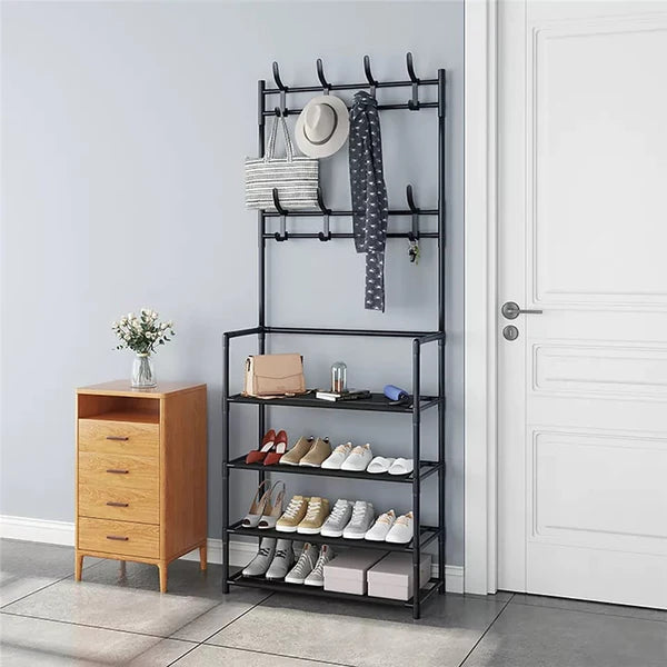 Entryway Coat Rack with Shoe Bench Tier Storage Shelves Clothes