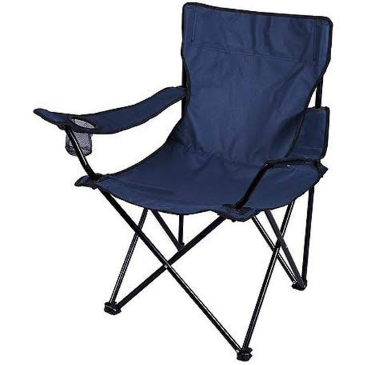 Foldable camping chair with cup holder pouch