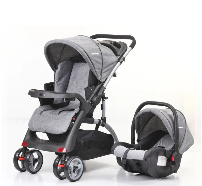 Reversible handle stroller with carrycot cup holder foot rest Reclining position