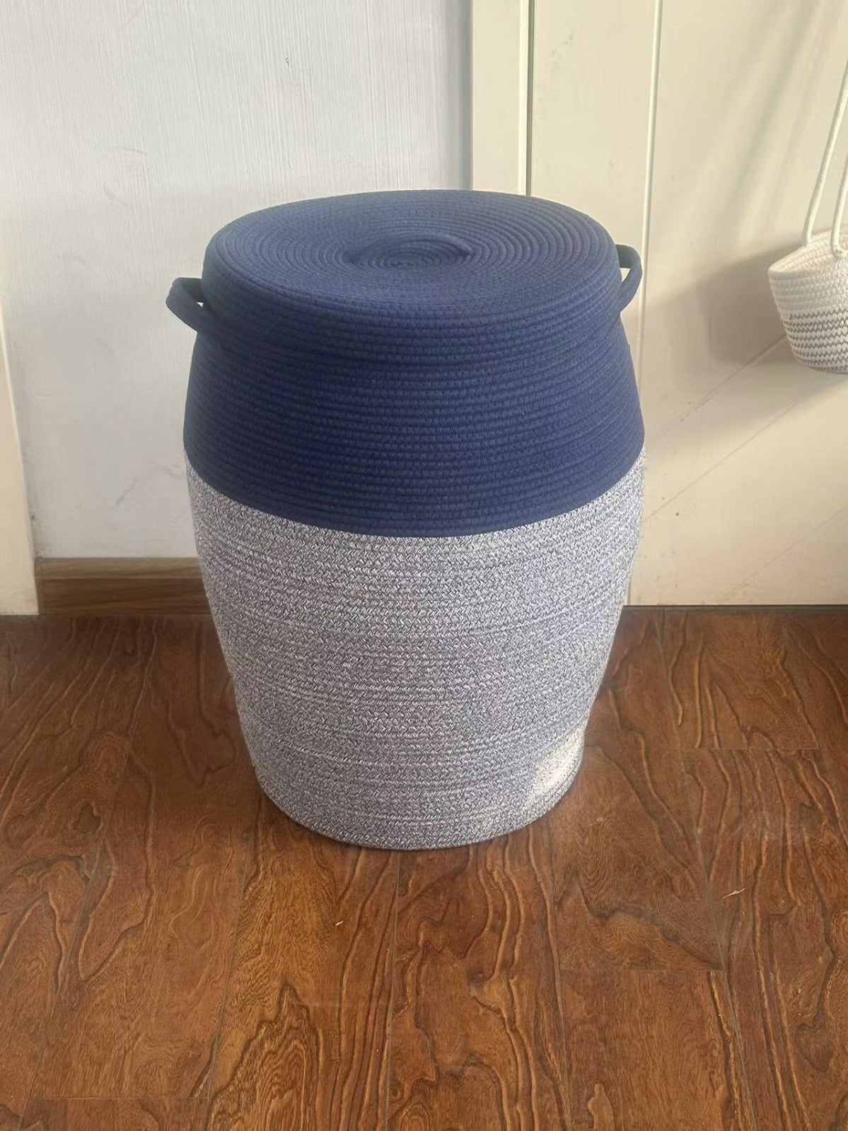 Tall Extra Large Storage Basket with Lid, Cotton Rope Storage Baskets