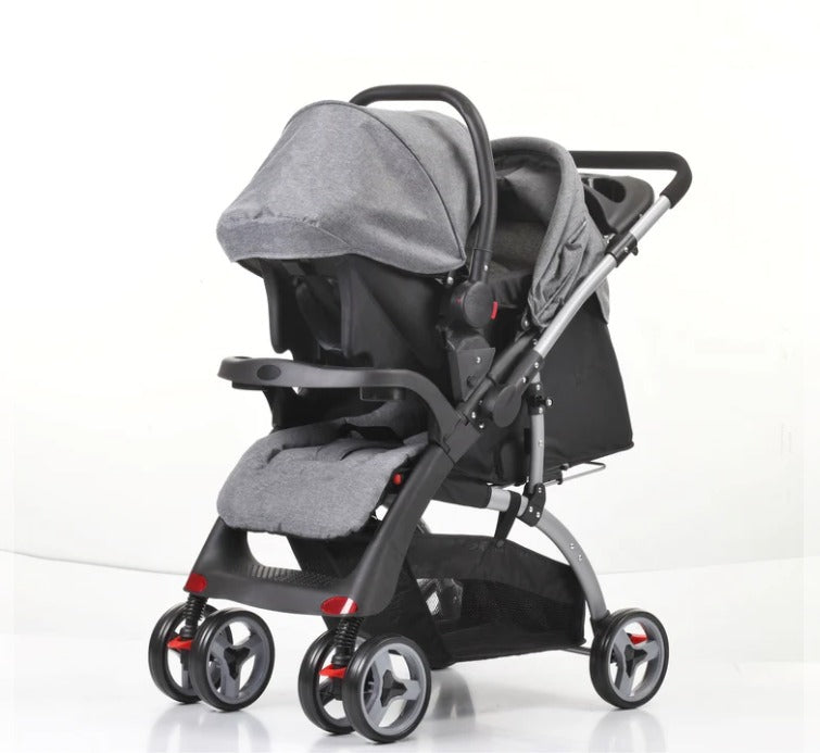 Reversible handle stroller with carrycot cup holder foot rest Reclining position