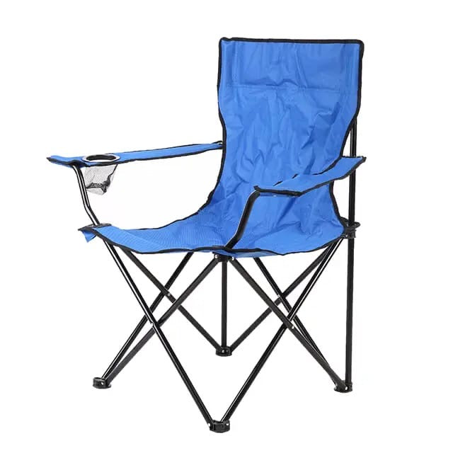 Foldable camping chair with cup holder pouch