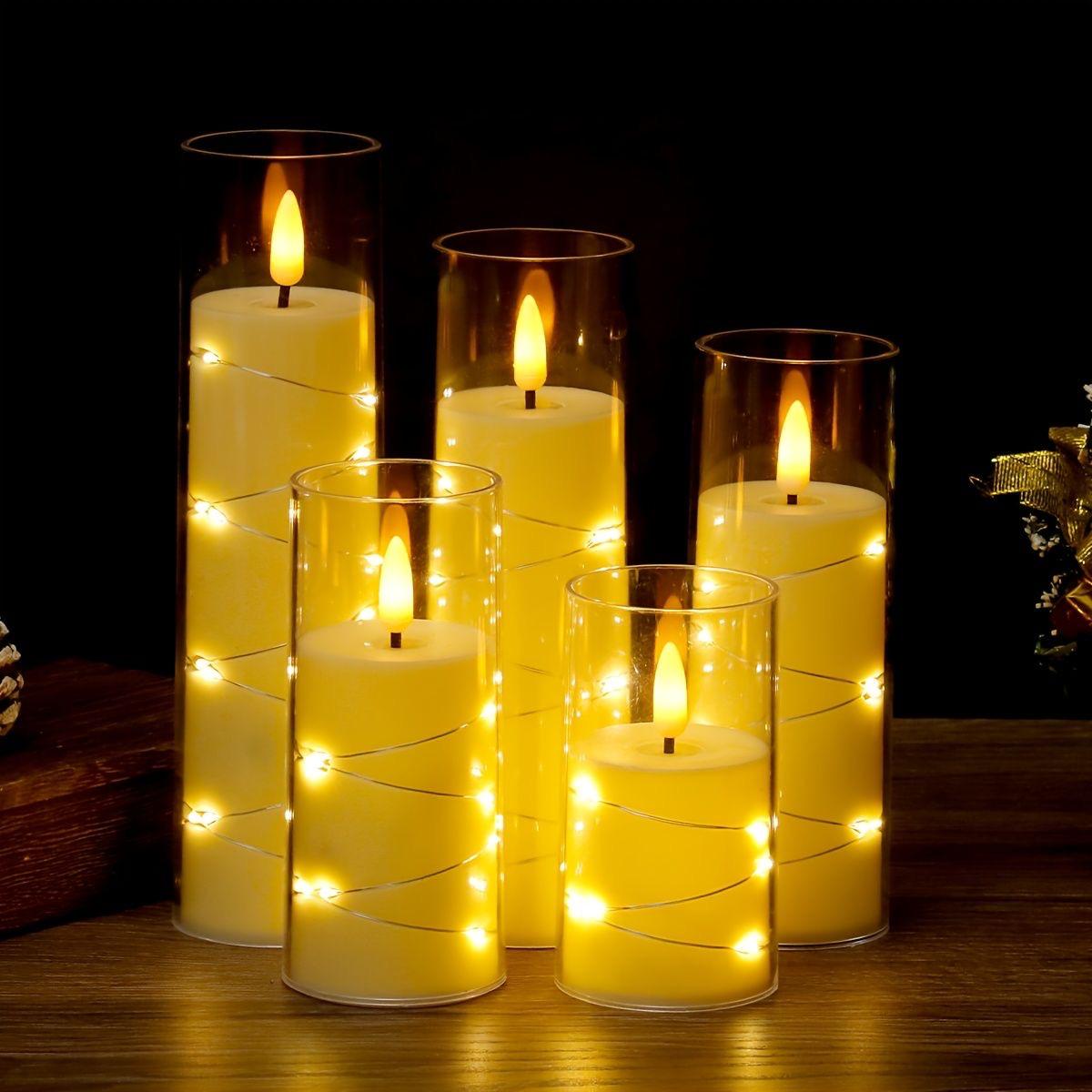 5pcs Acrylic flameless LED candles with string light