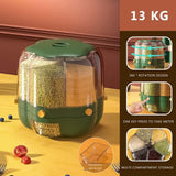 Rice Container Rice Storage Container 6-Grid Rotating Grid Grain Rice Dispenser