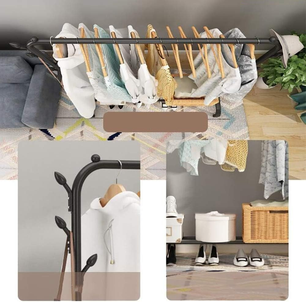 Movable Clothing Rack with Wheels Double Rails