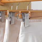 10 Pack 36 cm Inch Natural Wooden Pants Hangers Skirt Hangers with Clips for Bottoms Jeans Slacks Trousers, Anti-Slip