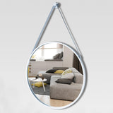 Round Hanging Mirror with Strap Decorative Wall Mirror 60cm