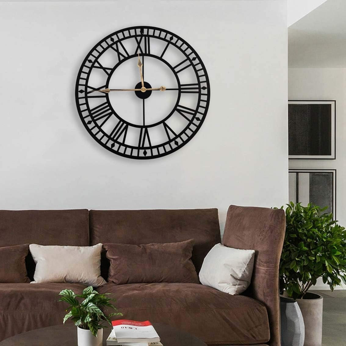 Large Modern Metal Wall Clock Roman Numerals Clocks for Living Room Bedroom Kitchen Wall Decor 60cm