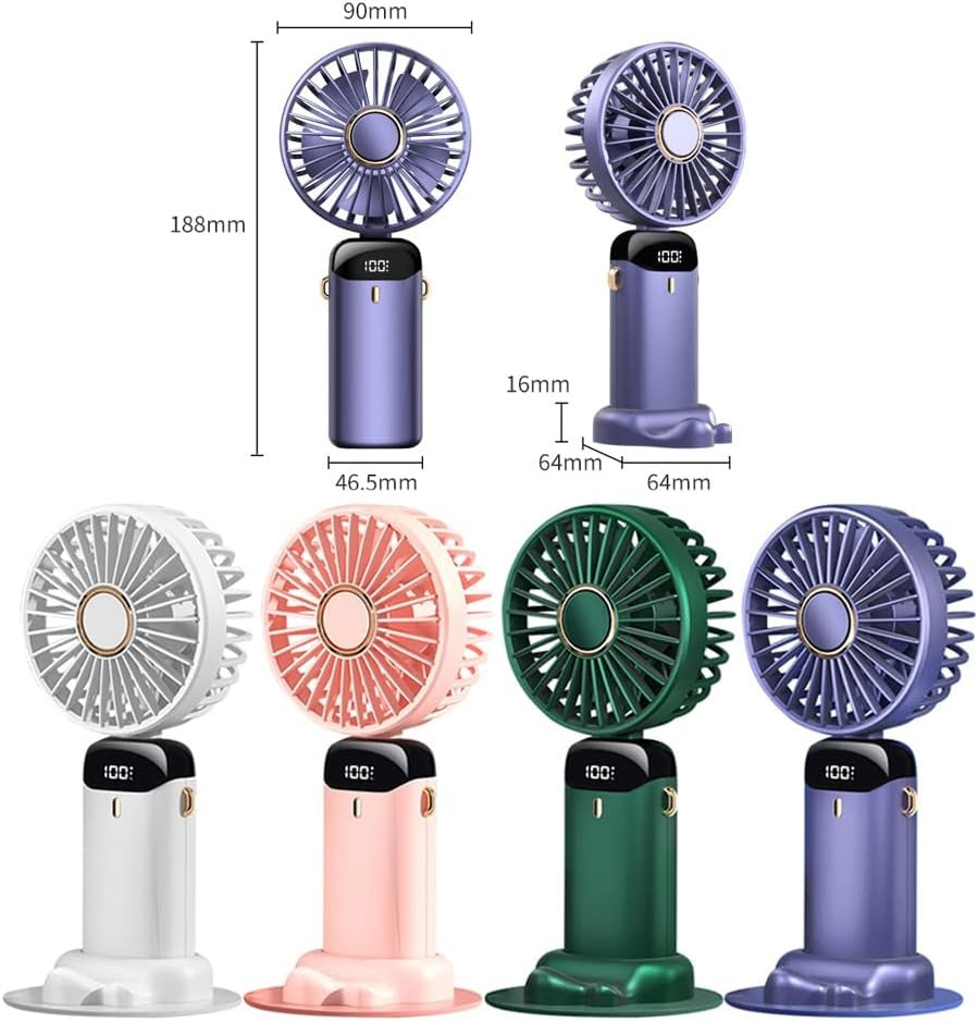 Mini Handheld Fan, Portable USB Desk Fan, 3000mAh Rechargeable 5 Speed Foldable Silent Fan, Suitable for Home Office Travel