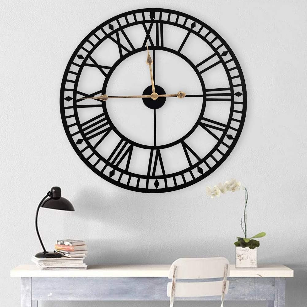 Large Modern Metal Wall Clock Roman Numerals Clocks for Living Room Bedroom Kitchen Wall Decor 60cm