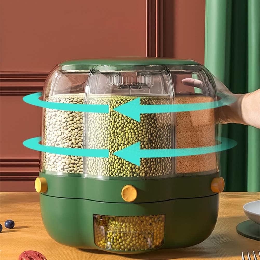 Rice Container Rice Storage Container 6-Grid Rotating Grid Grain Rice Dispenser