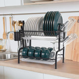 Dish Drying Rack, 2-Tier Compact Kitchen Dish Rack, Large Rust-Proof Dish Drainer with Utensil Holder