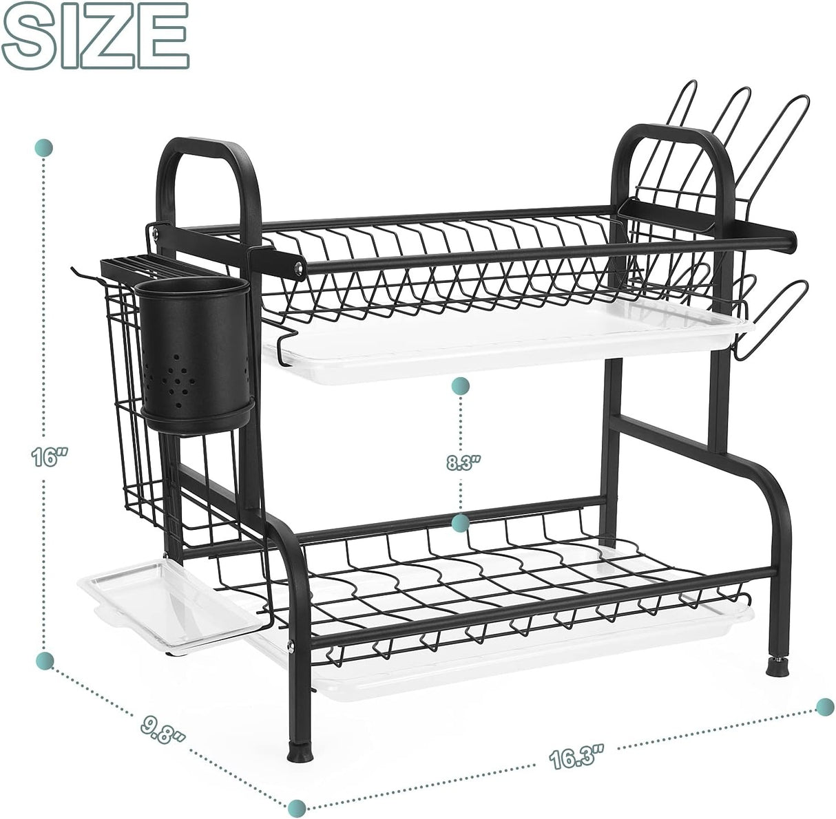 Dish Drying Rack, 2-Tier Compact Kitchen Dish Rack, Large Rust-Proof Dish Drainer with Utensil Holder