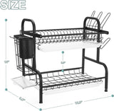 Dish Drying Rack, 2-Tier Compact Kitchen Dish Rack, Large Rust-Proof Dish Drainer with Utensil Holder