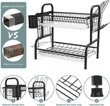 Dish Drying Rack, 2-Tier Compact Kitchen Dish Rack, Large Rust-Proof Dish Drainer with Utensil Holder