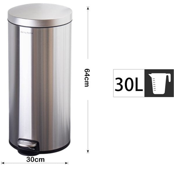 Danny Home 30-Liter Stainless Steel Trash Can with Lid and Pedal