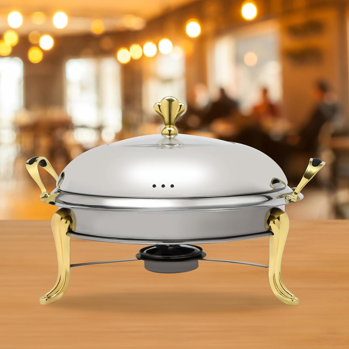 Round Chafing Dish Stainless Steel Buffet Chafer, Food Warmer Set with a 26cm/10.24in Pot, Lid