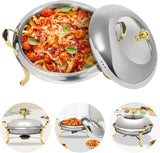 Round Chafing Dish Stainless Steel Buffet Chafer, Food Warmer Set with a 26cm/10.24in Pot, Lid