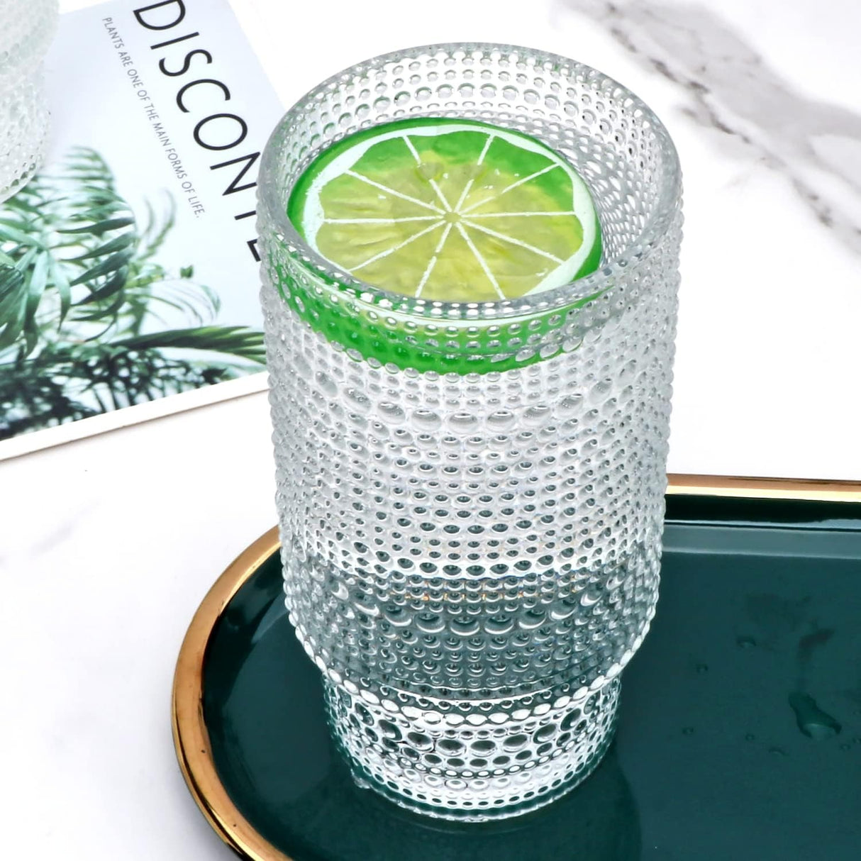 Vintage Tall Drinking Glasses Set of 6,Hobnail Highball Glasses,Romantic Embossed Cocktail Glasses Glass Coffee Glassware Set for Water,Juice,Soda
