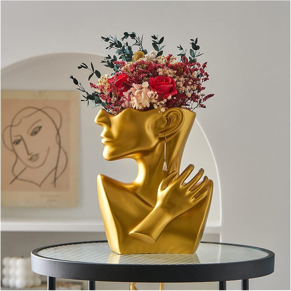 Ceramics Vase Human Head Abstract Half Body Flower vase Flower Arrangement Human Face Modern Home Decoration