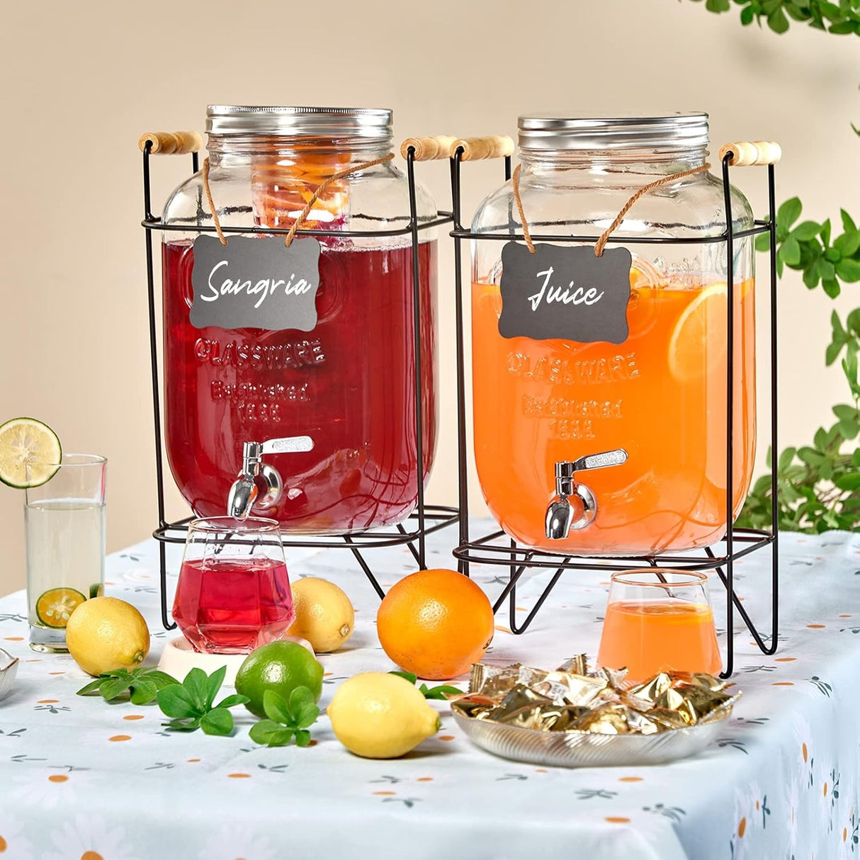 Glass Drink Dispenser with Stand Tap Cocktail Juice Dispenser 5L